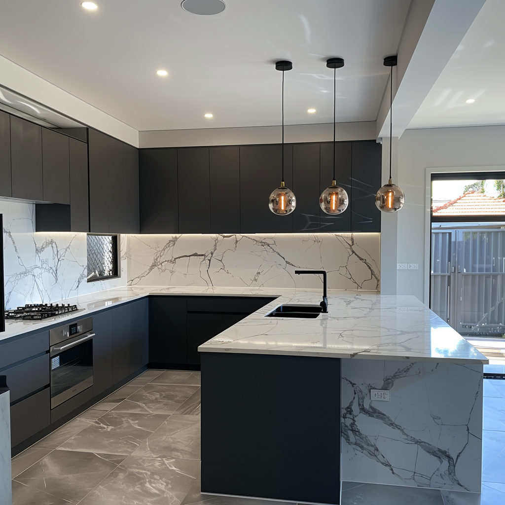 Elegant Bellevue Hill kitchen featuring high-end marble countertops and expertly installed fixtures.
